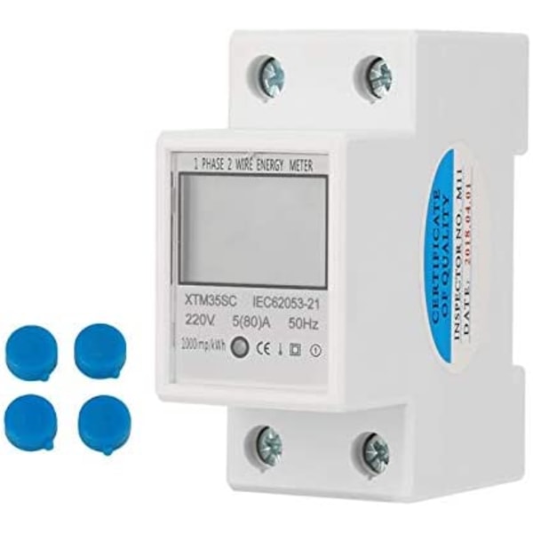 Digital Elektrisitetsmåler 220V 5(80) A Digital 1 Fas Din Rail Energimåler 2 Leder 2P DIN-Rail Elektronisk KWh Meter