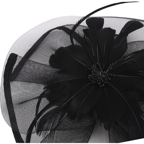 Elegant Dame Blomst Fjeder Mesh Net Fascinator Hat Slør Med Pandebåndsklips