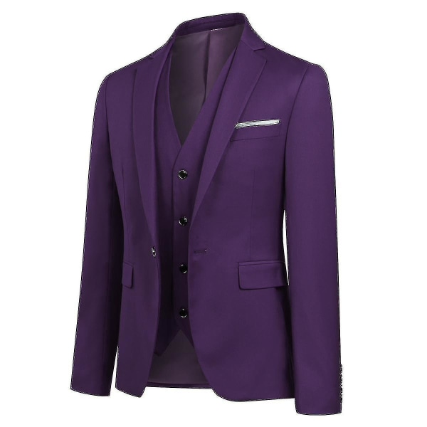 Miesten puku Business Casual 3-osainen puku Blazer Housut Liivi 9 väriä Z Purple XL