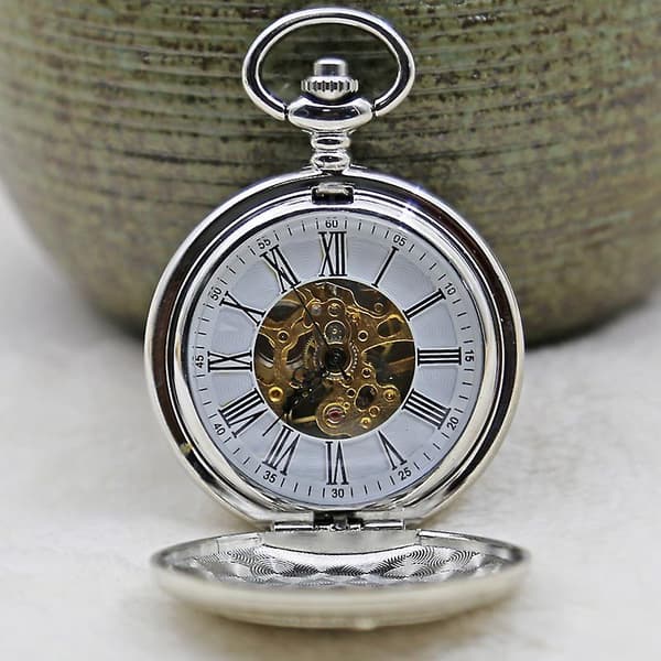 Klassisk quartz lommeur med romertal og kæde