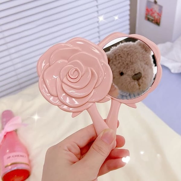2 st Rose Flower Cosmetic Mirror Portable Rese Vanity Mirror Handheld Makeup