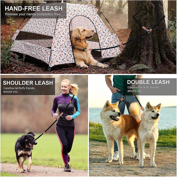 Multifunktionell handsfree hundkoppel (7ft) - Stark hundträningskoppel, 1,4 cm tjockt nylon dubbel hundkoppel, [3 justerbara längder] Promenader Löpning Lång