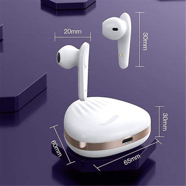 Chronus True Wireless Earbuds, Bluetooth 5.0 Hodetelefoner, trådløst ladeetui, støydempende, lang spilletid, for hjem, kontor, sport (hvit)