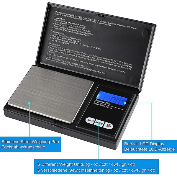 Pocket Scale - Bärbar digitalvåg med bakgrundsbelyst LCD-skärm, digital ficka