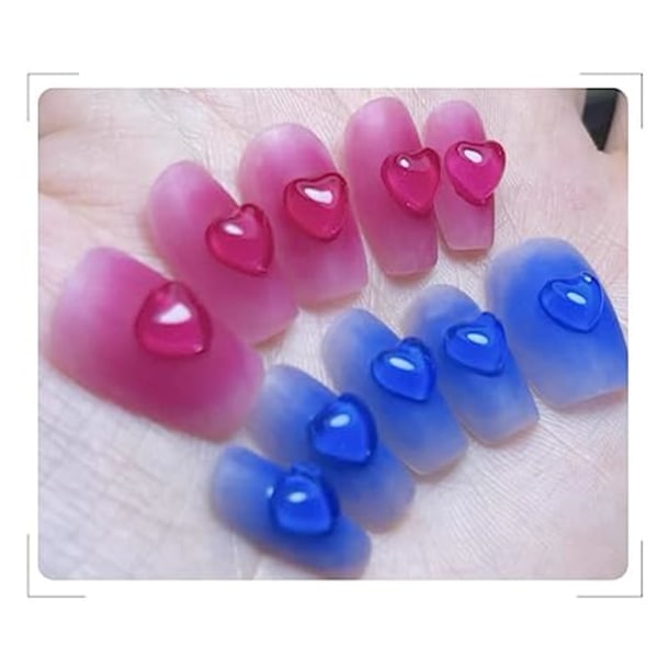 200 stk Clear Heart Nail Art Charms, 3D Mixed Size Love Hearts Rhinest
