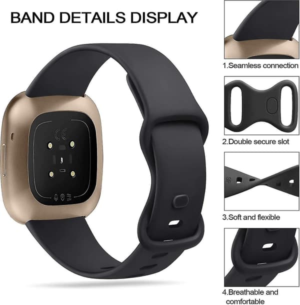 [3-pak] Rem kompatibel med Fitbit Versa 3 rem / Fitbit Sense rem, blød silikone erstatningsrem til Fitbit Versa 3 / Fitbit Sense Smart Watch