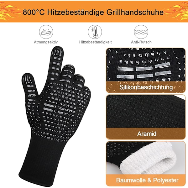 Grillhandskar Värmebeständiga 800 Grader, Eldfasta Handskar Med Silikonbeläggning