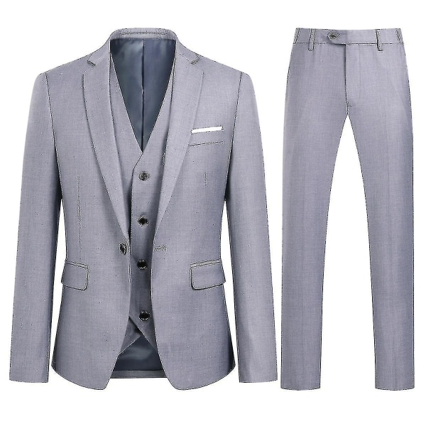 Miesten puku Business Casual 3-osainen puku Blazer Housut Liivi 9 väriä Z Grey L