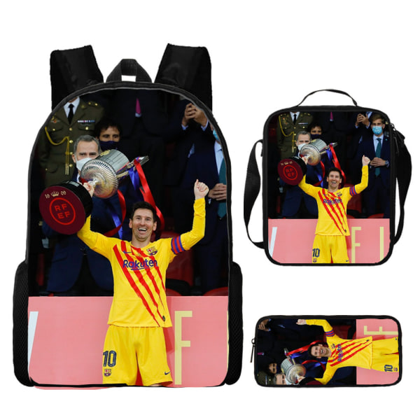 3 stk/sett fotballstjerne Lionel Messi ryggsekk student skolesekk O pencil case