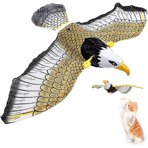 Flygande fågel kattleksak, simulerad fågel interaktiv kattleksak för inomhuskatter Eagle sound model [without battery]