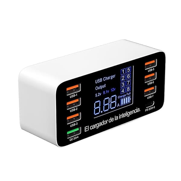 60w 8 porter USB telefonlader Qc3.0 Type C USB C hurtiglading