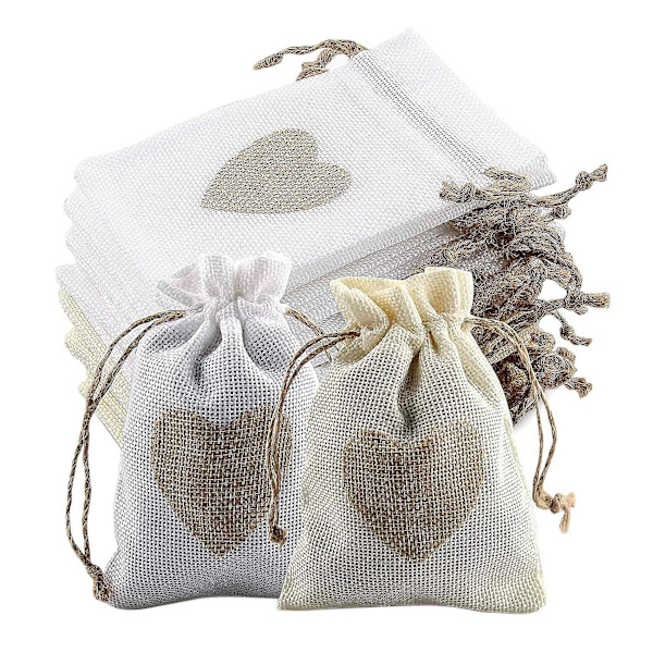 24 stk. Burlap-poser med snøre Candy gavepose til Stuf