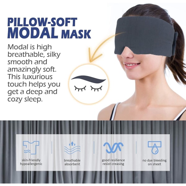 Ny søvnmaske - Modal sovemaske til kvinder og mænd, lysblokerende søvnmaske, 100 % håndlavet, fulddækkende øjenmaske