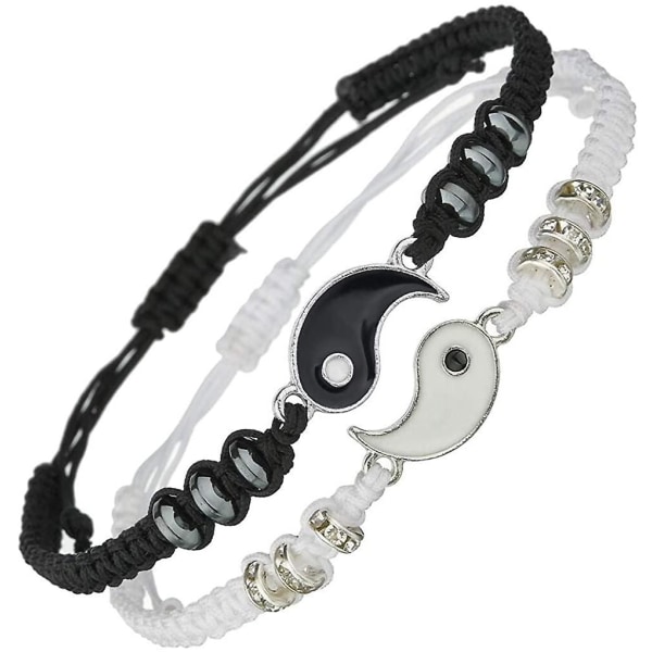 2 stk. matchende Yin Yang justerbar snor armbånd for vennskap