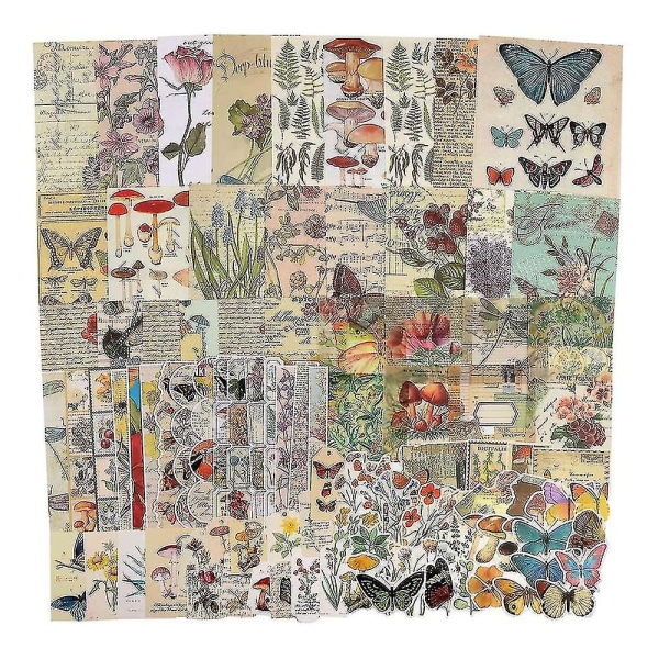 100 kpl Vintage-tyylisiä Scrapbooking-tarvikkeita Pakkaus Roska-lehti Taide Roska Ephemera Suunnittelija Tarra