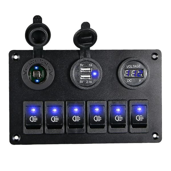 6-knaps S-panel med 12v-24v LED digital voltmeter dobbelt USB-opladningsstik til Rv-lastbil