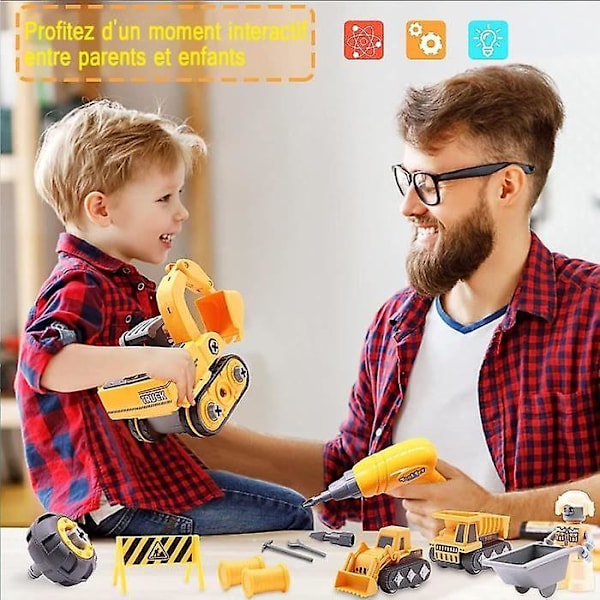 Saml køretøjer lastbil DIY konstruktions sæt til børn, 4 i 1 ingeniørbil med elektrisk boremaskine, pædagogisk gave