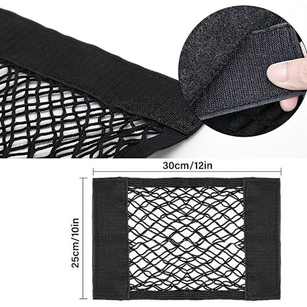 4 stk bilsikker oppbevaring, 30 x 25 cm bilsikker nett, universell bag borrelås sikker nett, elastisk bagasjenett oppbevaringsnett Ave
