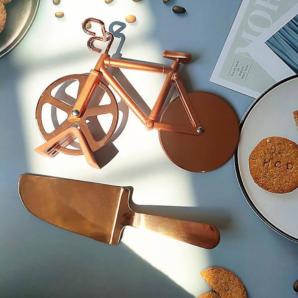 Pizza Bike Cykelformad Kutter Rostfritt Stål Pizzakutter Hjul Rulle