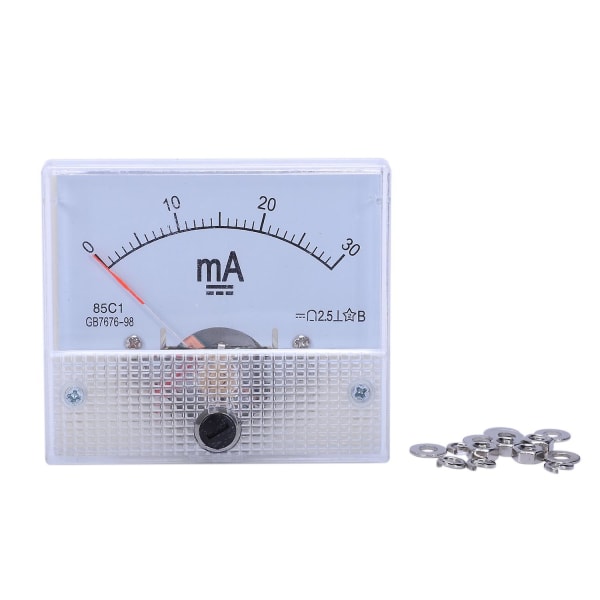 DC 0-30mA Analog Strømpanelmåler Amperemeter 85c1 30mA, Hvid