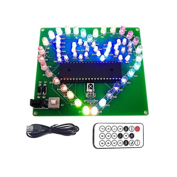 Gör-det-själv elektroniskt kit Färgglad LED-blixt Kärlekshjärta Gör-det-själv-fjärrkontroll Lödprojekt Kit 's Gift W