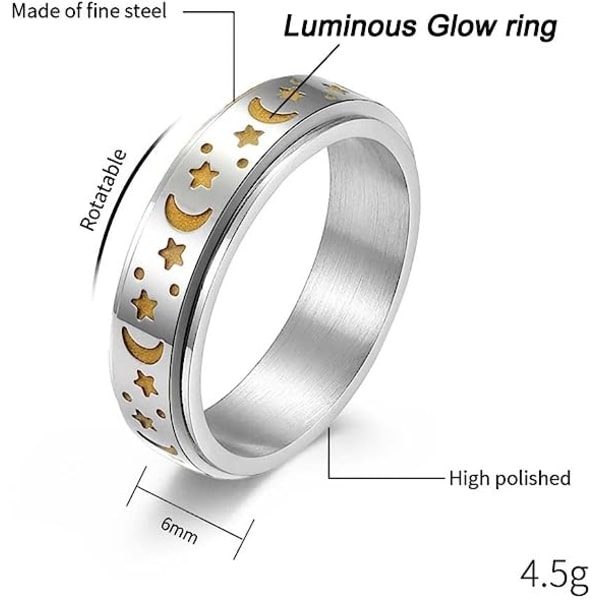 Titaanista ruostumattomasta teräksestä valmistettu Spinner Rings Moon and Star Fidget Ring Stres