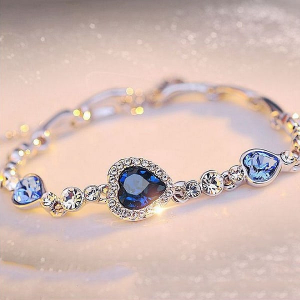 Nytt koreansk mote smykker krystall hjerte sjarm armbånd og armbånd rhinestone armbånd for kvinner blue