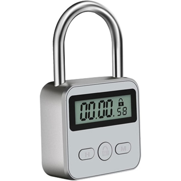 Smart Time Lock, 99 timmar Max Timing Lås med LCD-skärm Multifunktion Travel Electronic Timer Uppladdningsbart säkerhetshänglås (silver)