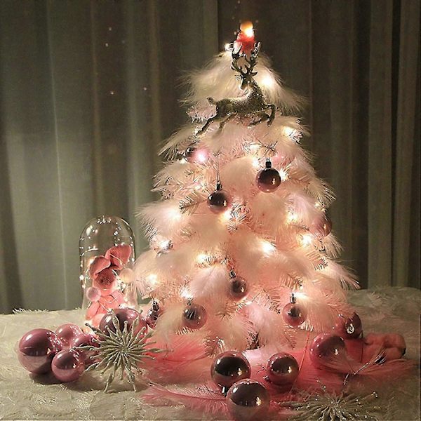 Tiamo Juletræ Mini-bord-fjer-juletræ, Lille Juletræ, 50 Cm Dekorationer Med Fjerpynt