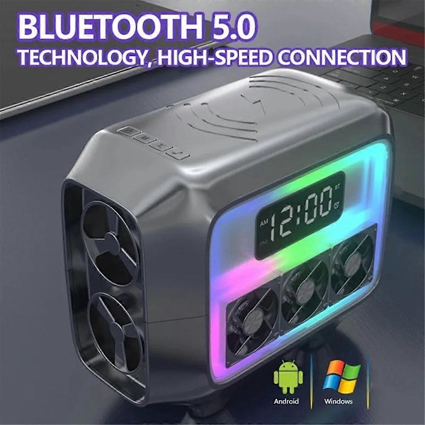 Bluetooth Højttaler Stereo Højttaler Trådløs Oplader Pad LED Lys Vækkeur Hurtig Opladningsstation til Smartphone C