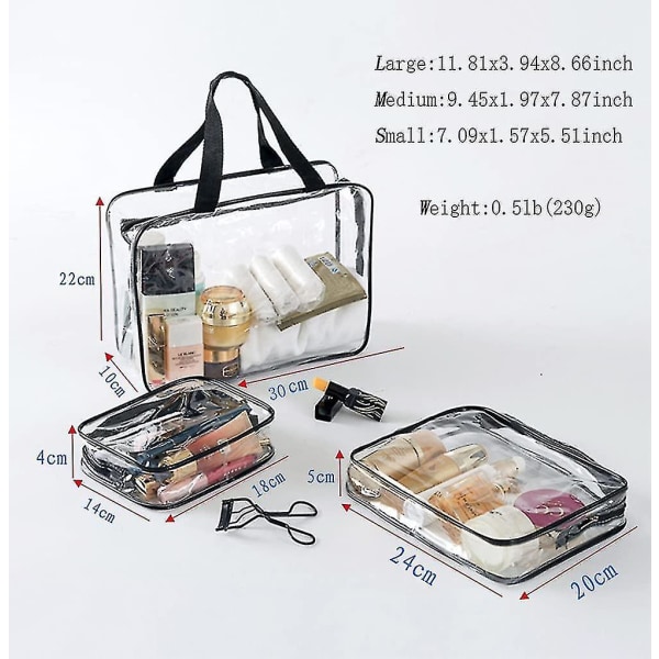 Wekity 3-delad genomskinlig kosmetisk väska, vattentät plast resepåse, vattentät transparent pvc resväska (kaffe)