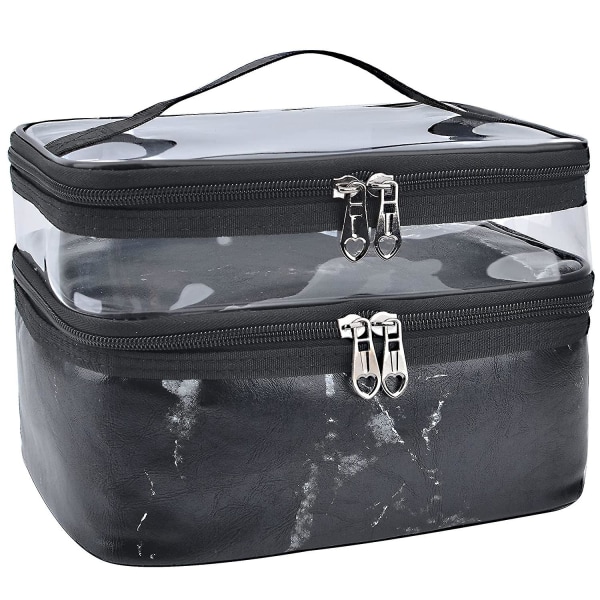 Double Layer Travel Cosmetic Bag (black Marble) 8.66*6.3*5.91 Inches