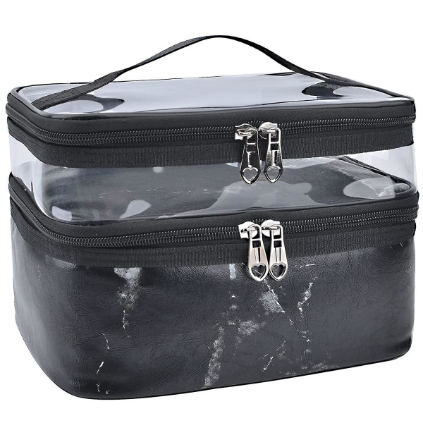 Kaksikerroksinen matkakosmetiikkalaukku (musta marmori) 8,66 * 6,3 * 5,91 tuumaa