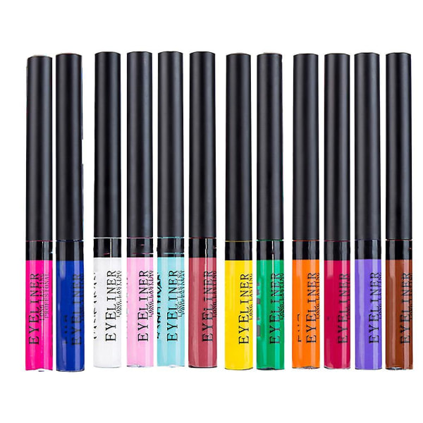 12 farger Flytende Eyeliner Sett Bærbar Eye Liner Pen Kit Glatt kvinner