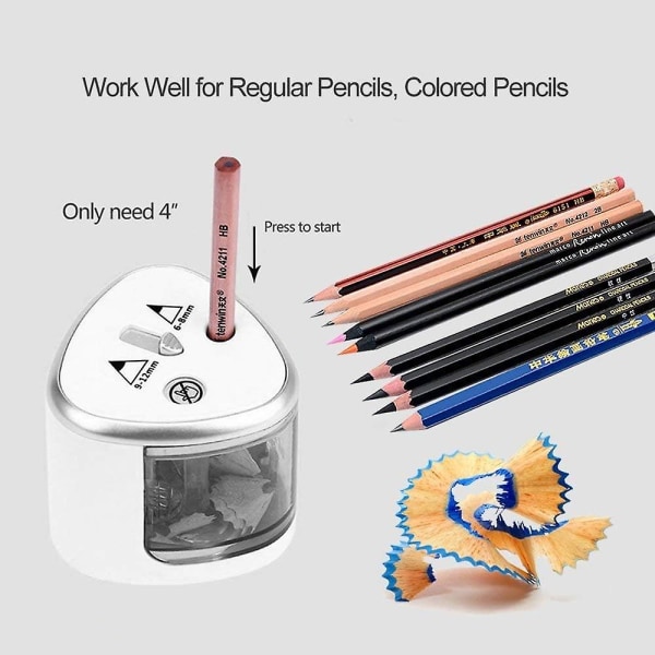 Elektrisk pennvässare för färgpennor, batteridrivna pennvässare för 6-12 mm pennor, dubbla hål för kontorsskola konstnärer vuxna barn