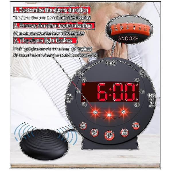 Extra högljudd väckarklocka för tungsovare - Extra stark vibration med sängvibrator