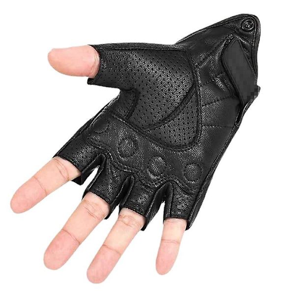 Herr Svart Läder Fingerlösa Handskar Med Vadderad Handflata