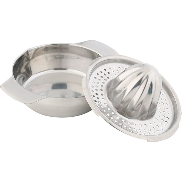 Korkea Laatuinen Ruostumattomasta Teräksestä Valmistettu Manuaalinen Sitrushedelmien Puristin, Sitruunanpuristin Säiliöllä, Kapasiteetti Noin 200ml, Noin 16.6 X 13.6 X 9.5 Cm, Hopea