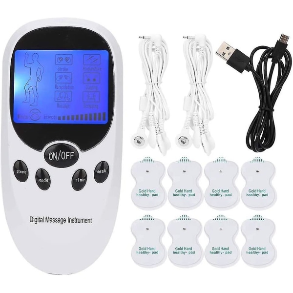 Dobbelkanals TENS-enhet for muskelstimulering og smertelindring med 6 massasje-moduser og 8 pute-endringer