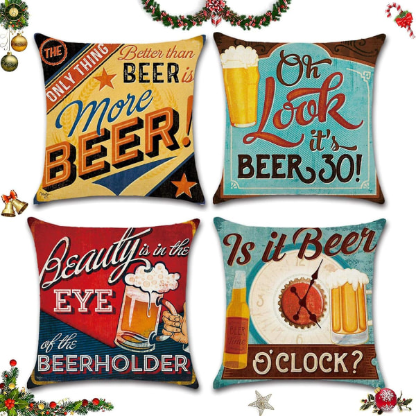 4 kpl joulu tyynyliinat, coussin Taie D'oreiller Nol, housse De Coussin Noel, housse De Coussin Decoration, iloinen joulukoriste Voiturer