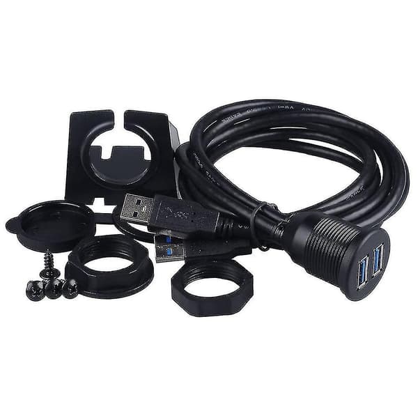 2 porter USB 3.0 Aux innfelt montering bilmontering forlengelseskabel