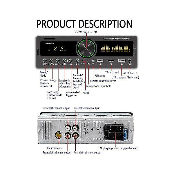 -80a Auton MP3-soitin Autoradio Äänentoistolaite Auton tarvikkeet
