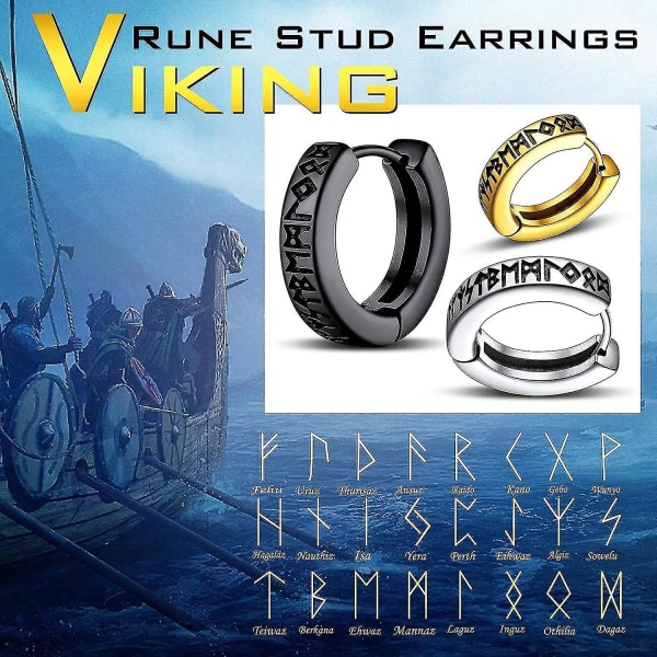 Norse Viking Runes Hoop Örhängen För Herr Dam 12mm Huggie Hoops Med delikat presentförpackning