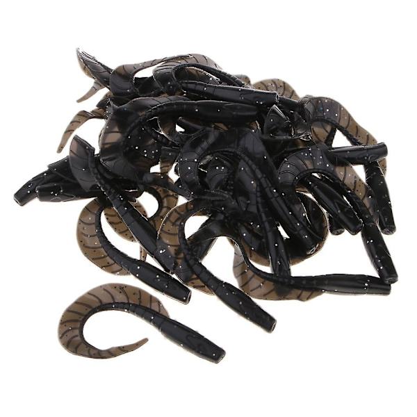 30 stk Grub Worm Fiskeagn Jigghode Mykt Silikon Agnsvart