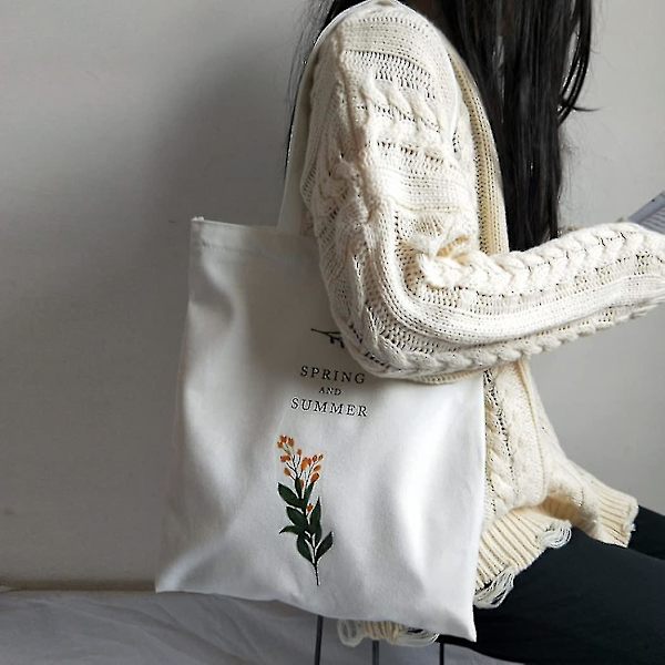 Canvas indkøbspose Bomuldspose Indkøbspose Genanvendelig indkøbspose Skuldertaske Eco taske Indkøbspose Langt håndtag Kludpose Letvægts Kvinder Damer Skole