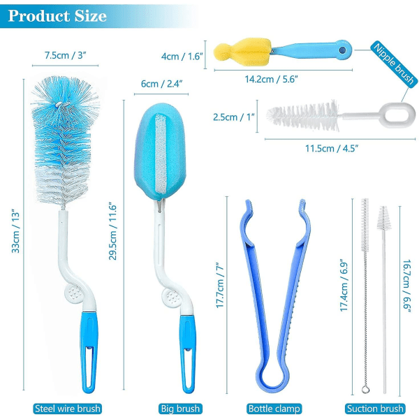 7-pak flaskerengøringsbørster, ultralang flaskebørste, vask til babyflaske, karaffel, termokande, vinflaske