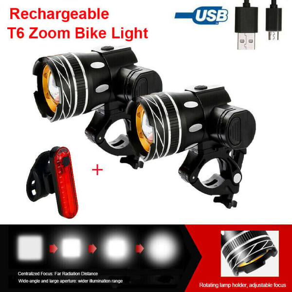 Z30 15000lm T6 LED-lygte til cykel/cykel/lygtesæt USB genopladelig forlygte/lommelygte vandtæt zoombar cykellys 2 front lights +056