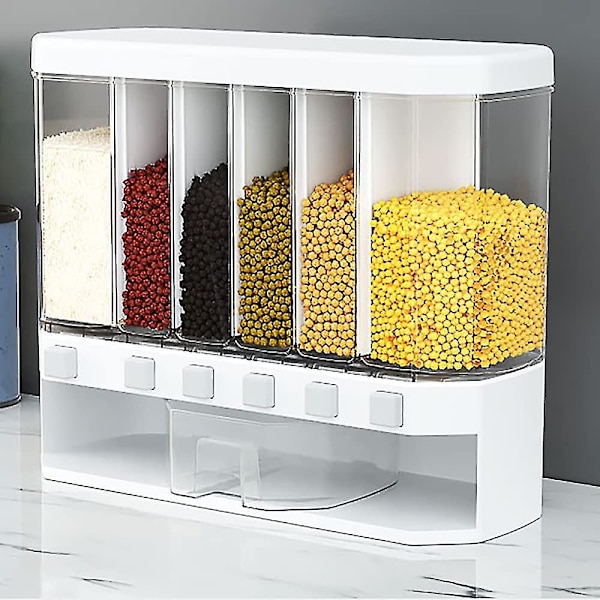 Dyrabrest 10l Väggmonterad Spannmålsris Gryn Tvättpulver Dispenser Box, Plastförvaring Separat Riskorg Dispenser Behållare
