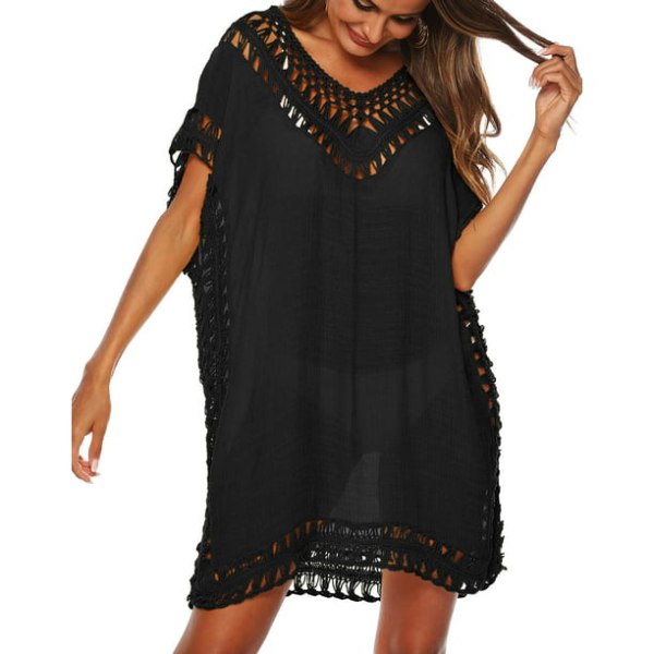 Badedragt Cover Ups Swim Cover ups til Plus Kvinder Batwing Ærmer black