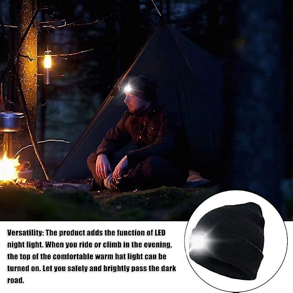 Led-valolla varustettu pipo. Usb-ladattava kädet vapaa otsalamppuhattu. Unisex lämmin neulottu hattu